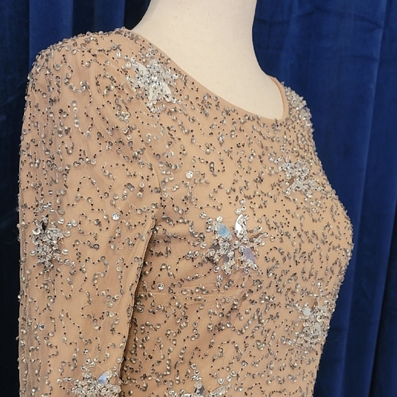 French Connection Silver Sequin Long Sleeve Sheath Dress - Picture 3 of 7